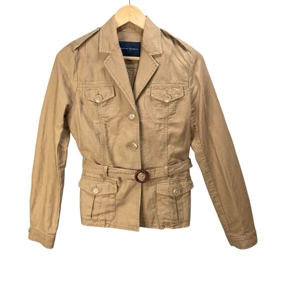 Banana Republic Womens Jacket Tan Beige Button Up Belted Safari Style - Picture 1 of 16